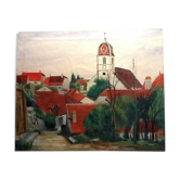 Oil on canvas 19th Village Franc-Comtois Vellexon-Queutrey-et-Vaudey (Haute-Saône)