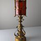 Large Longobard Gilded Metal and Red Hammered Glass Table Lamp