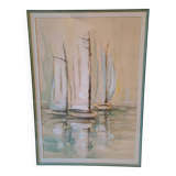 Marine Watercolor with 3 Boats