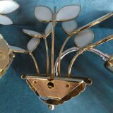 Pair Applique Bouquet of Flowers Glass Pate Structure Metal Silver and Golden Fine Gold