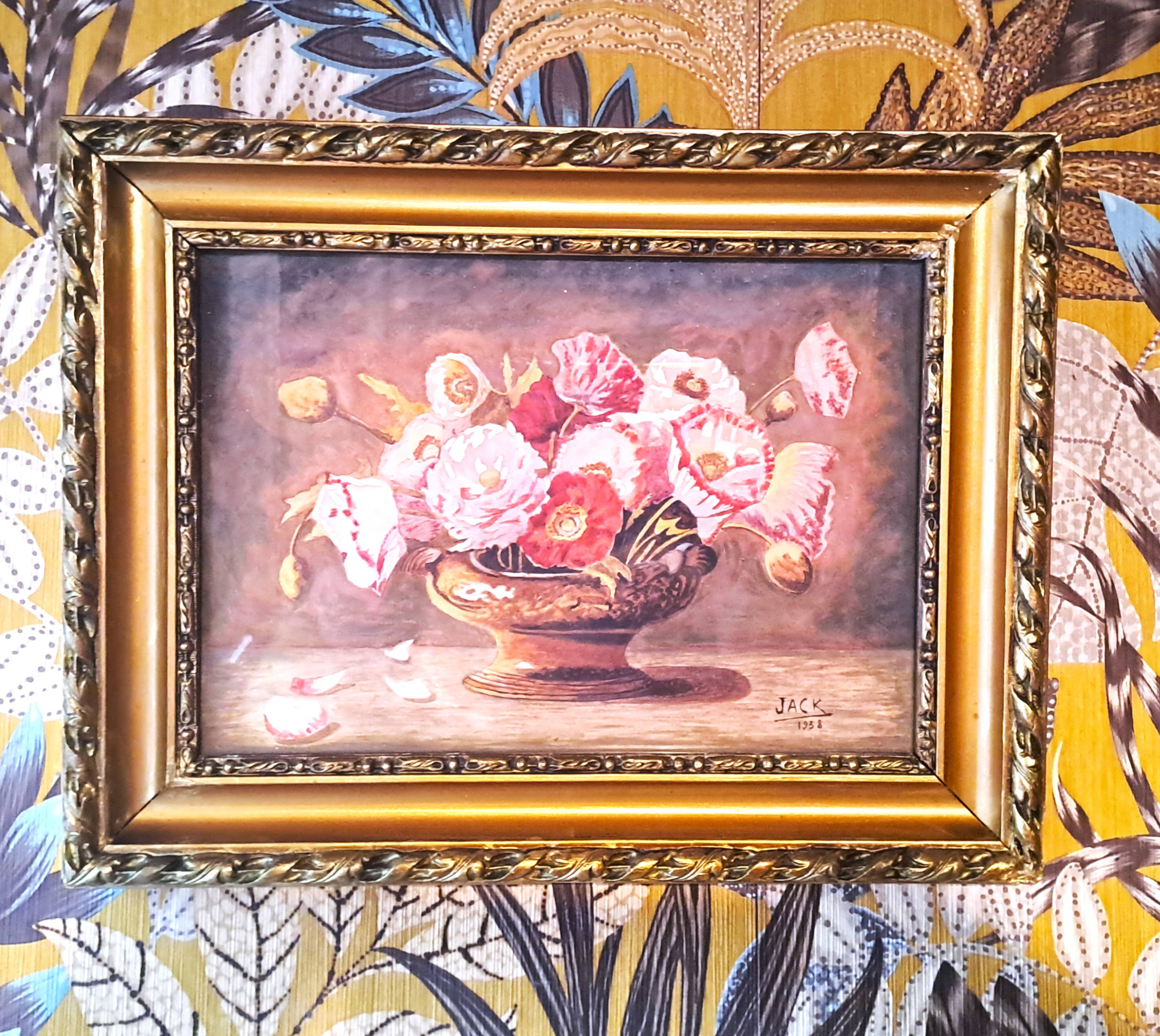 Painting jack watercolor still life france 1938 floral cup golden frame