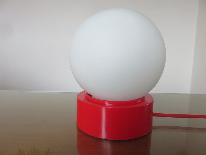 Plastic lamp red opaline ball white 80s 90 era Memphis