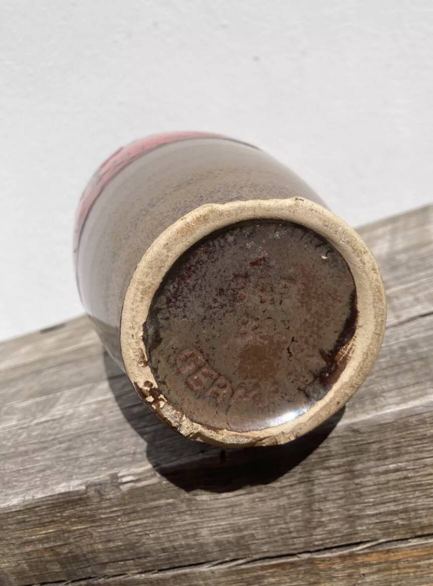 West Germany vase in gray and red glazed ceramic