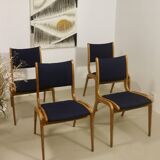Set of 4 Scandinavian design chairs curved wood from the 60s. Ref JADOU