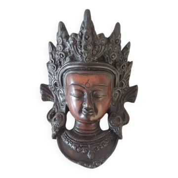 1980s Hand-Carved Wood Buddha Wall Mask