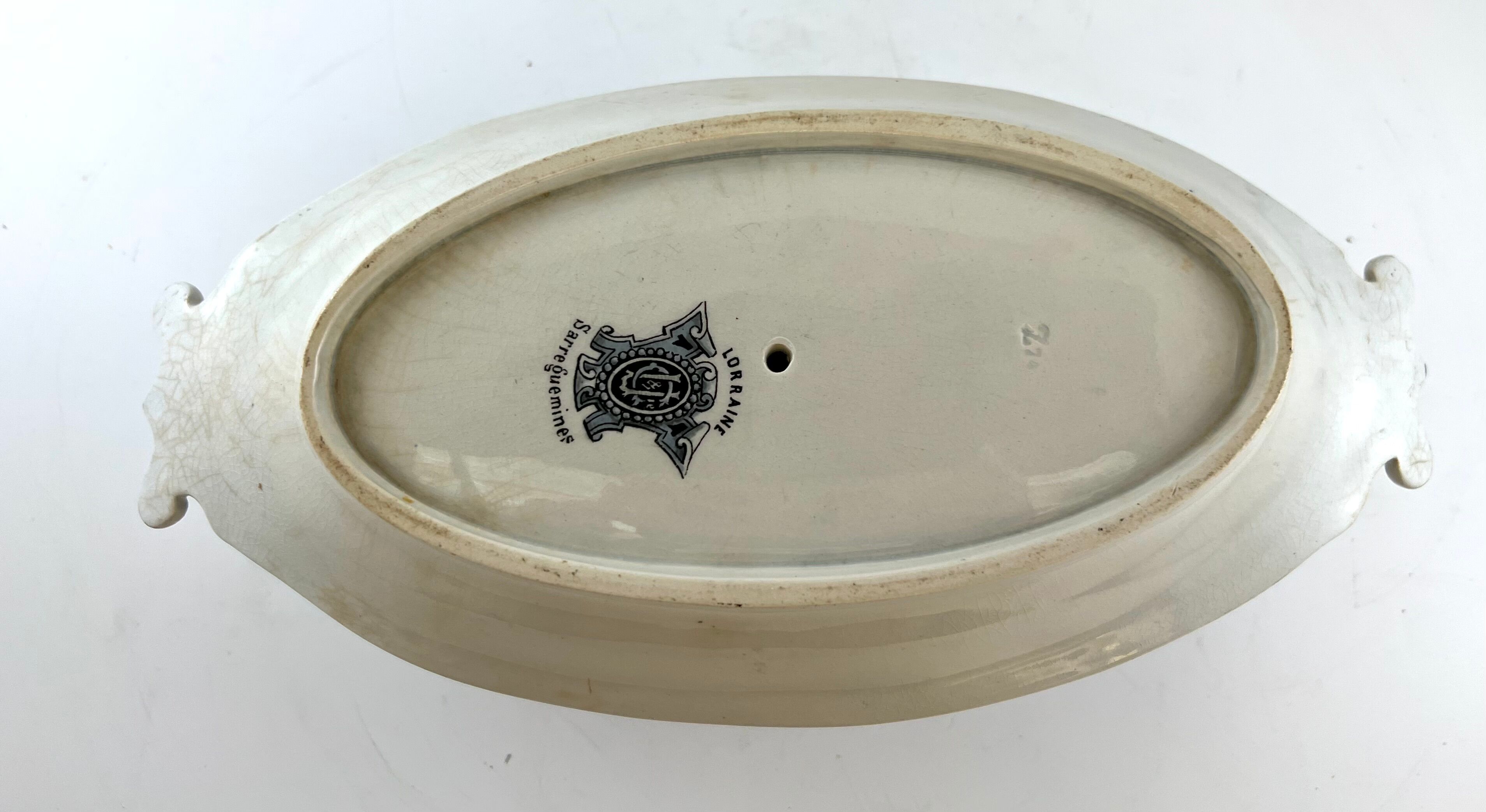 Sauce boat Sarreguemines Lorraine black and white stork décor