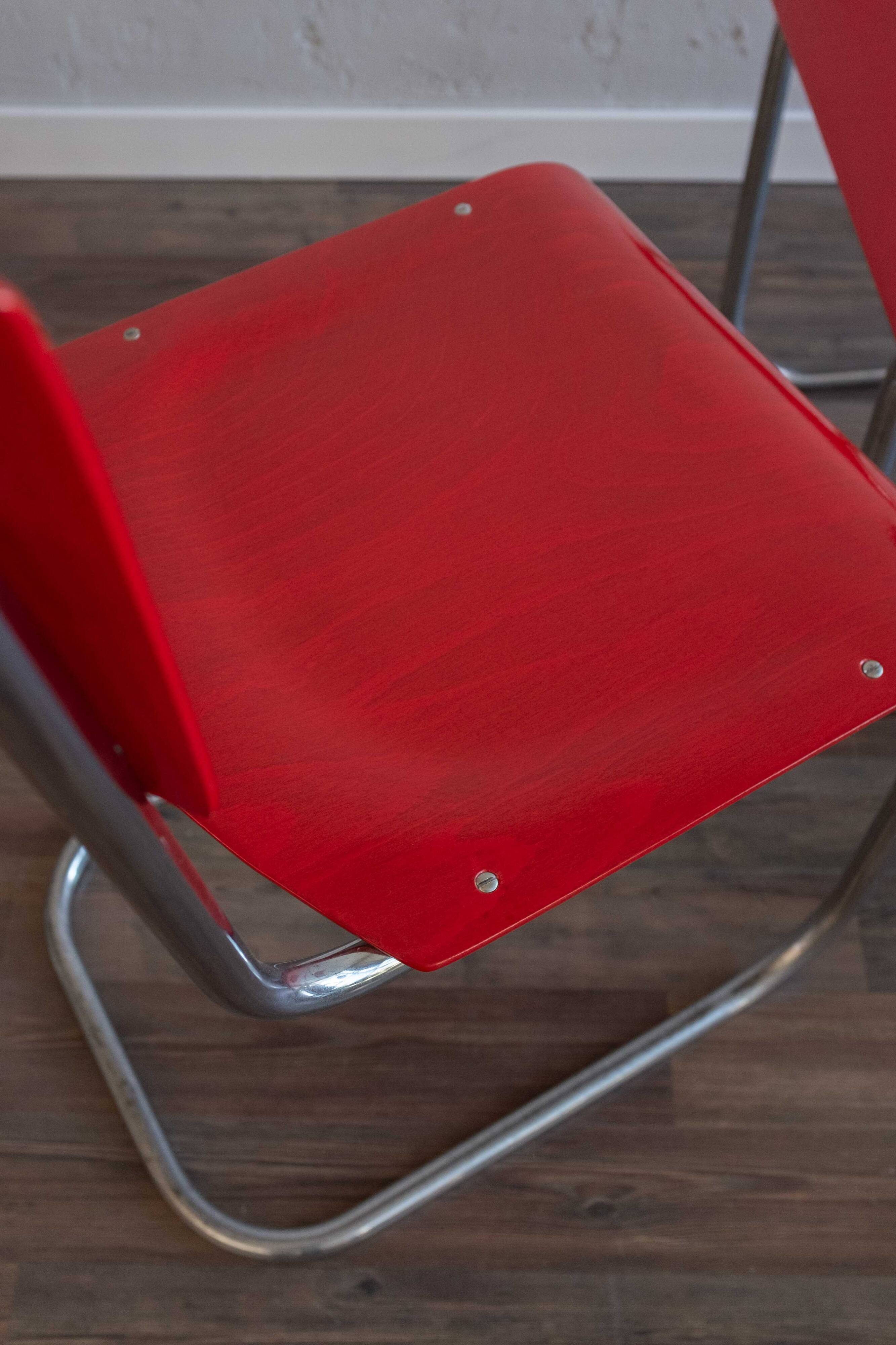 Functionalist Bauhaus Style Red Dining Chairs By Kovona, 1940s