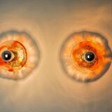 Pair of round wall lights by Murano Mazzega in orange frosted glass, Italy, 1970