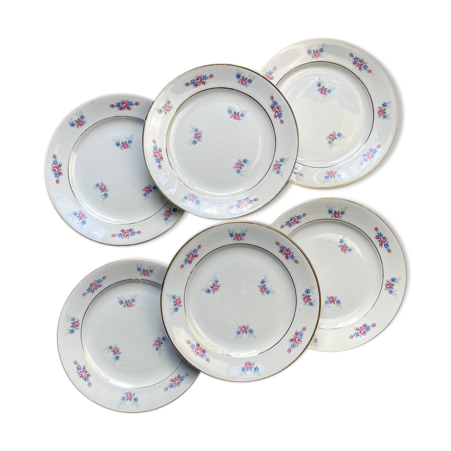 6 small vintage floral porcelain plates - Salins