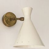 Pair of Italian wall lights in brass and lacquered iron, 1950s design