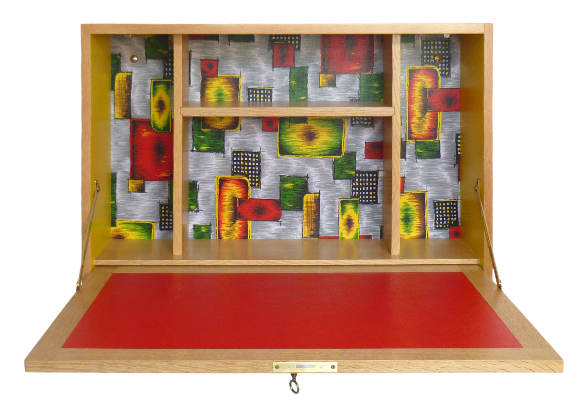 Wall secretary in vintage varnished oak 1950s