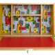 Wall secretary in vintage varnished oak 1950s