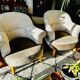 Renovated crapaud armchair with footrest - Boucle fabric