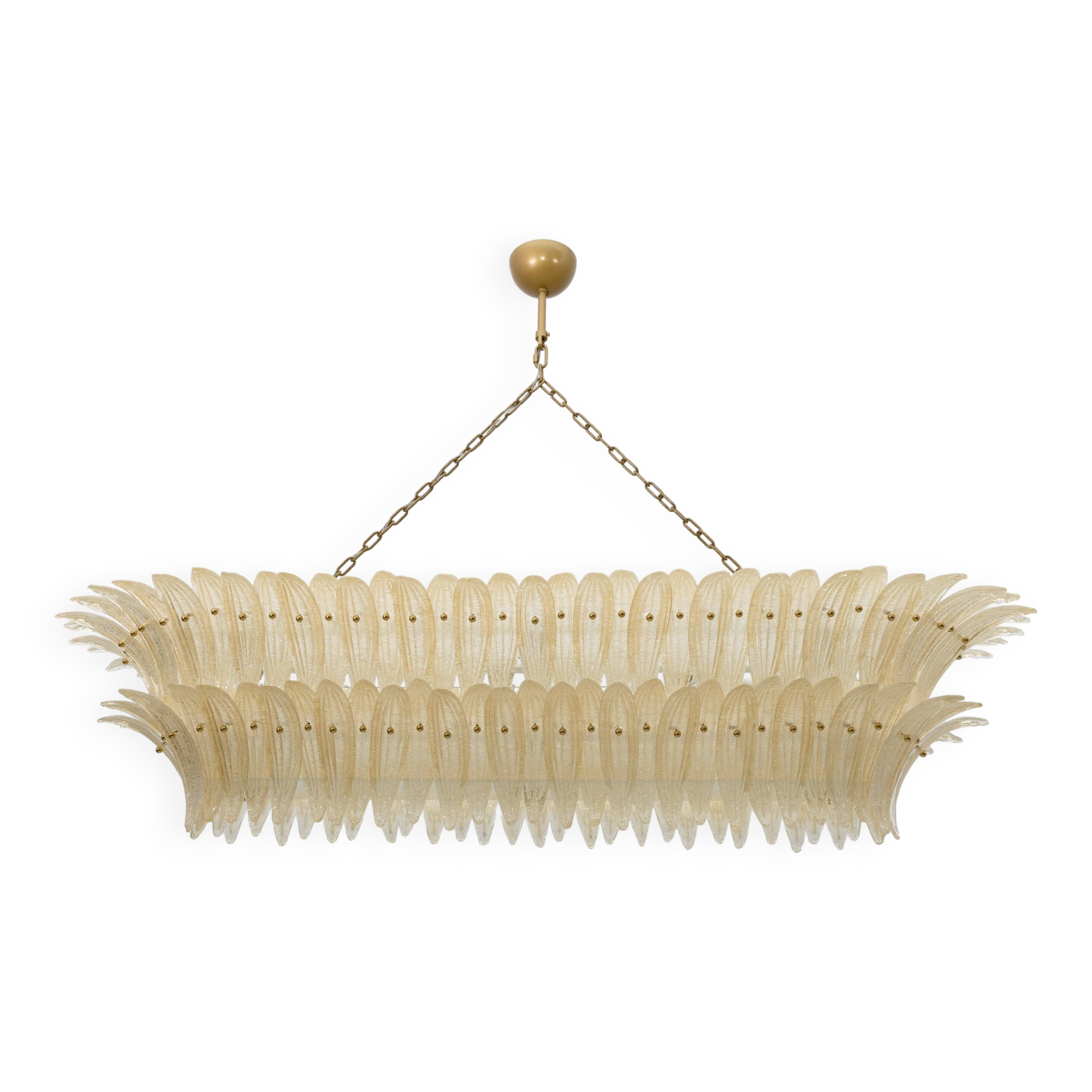 Mid-century Modern Style Italian Murano Glass and Brass Palmette Chandelier