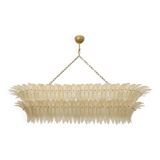 Mid-century Modern Style Italian Murano Glass and Brass Palmette Chandelier