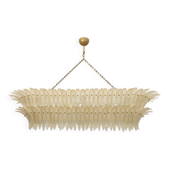 Mid-century Modern Style Italian Murano Glass and Brass Palmette Chandelier