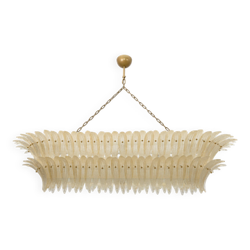 Mid-century Modern Style Italian Murano Glass and Brass Palmette Chandelier