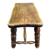 Petit tabouret bas vintage en bois massif tourné repose-pieds 1960