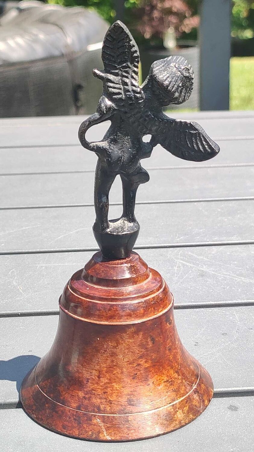 Pair of table bells musician angels in copper metal and bronze