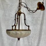 Vintage suspension in gilded brass and pressed glass