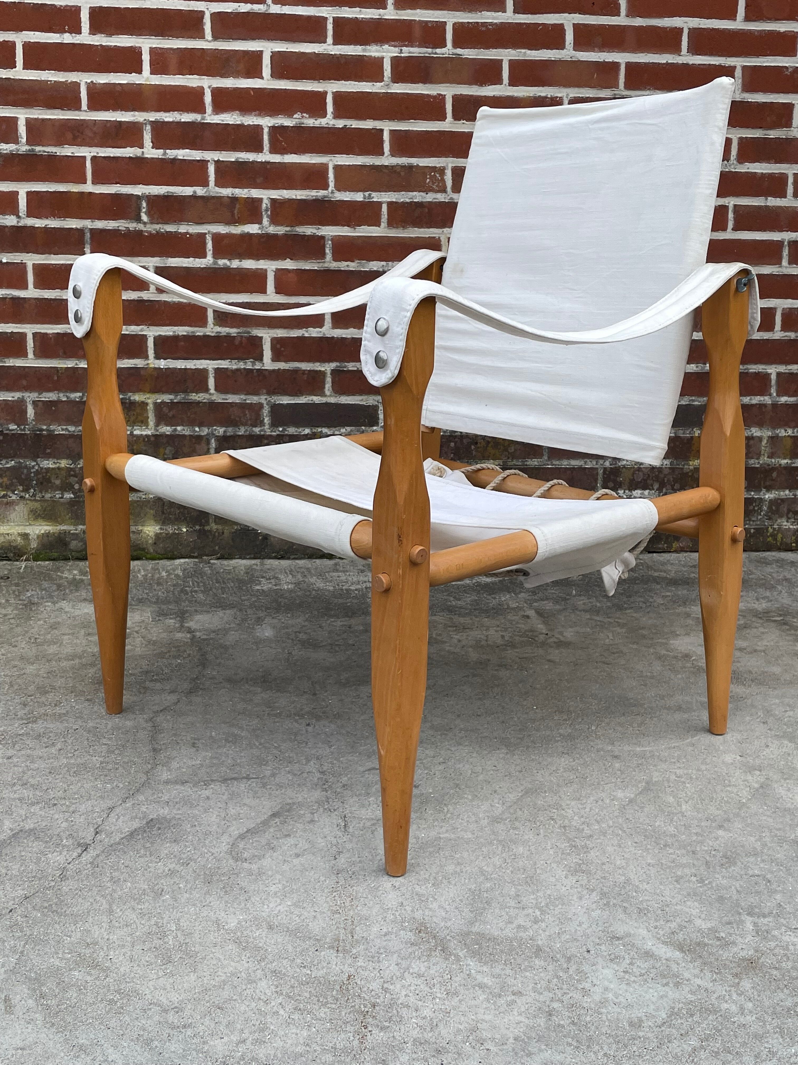Vintage safari chair 1960s Denmark with canvas minimalist design