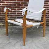 Fauteuil safari vintage 1960 Danemark avec toile design minimaliste