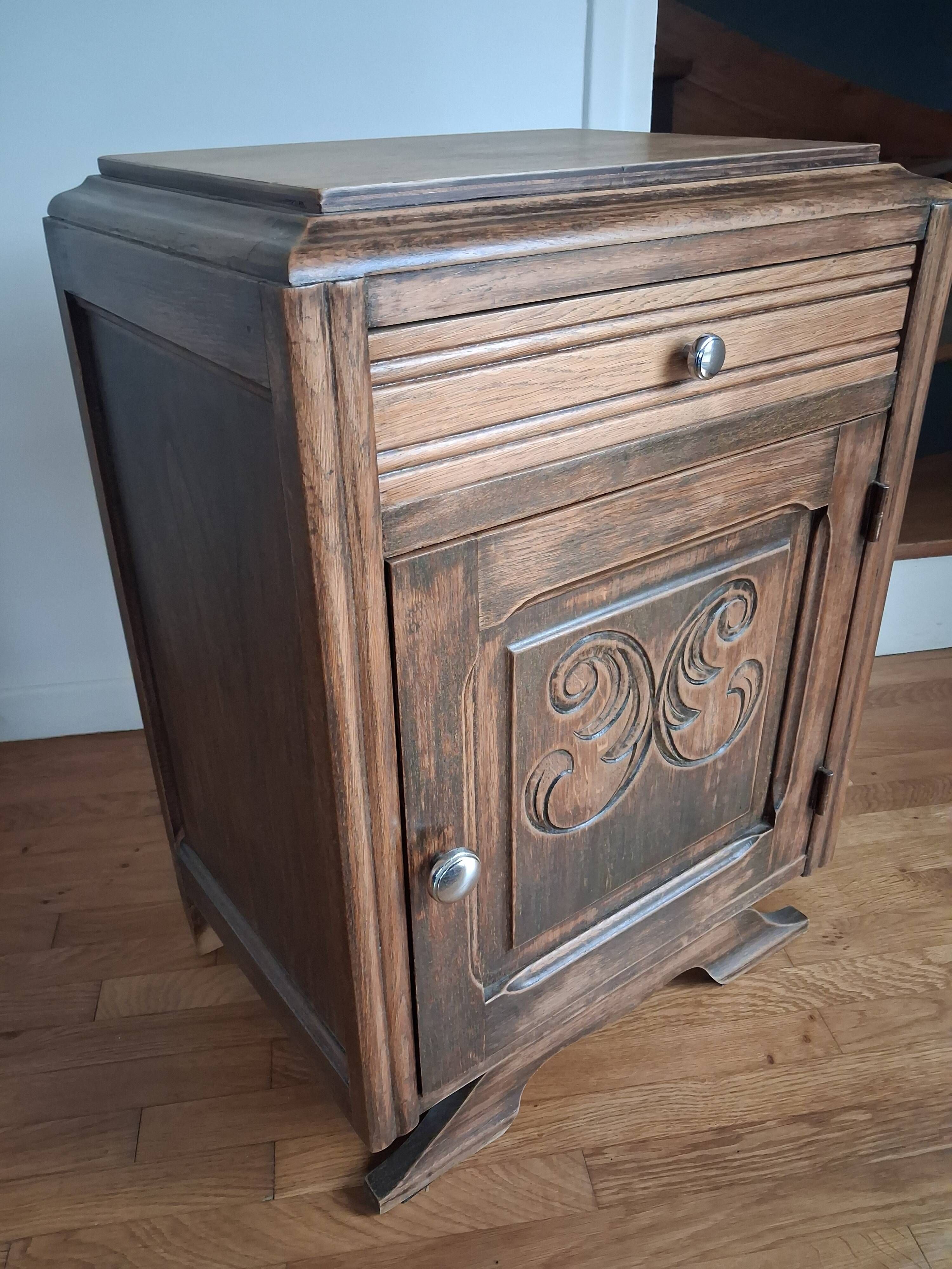 Solid oak bedside table