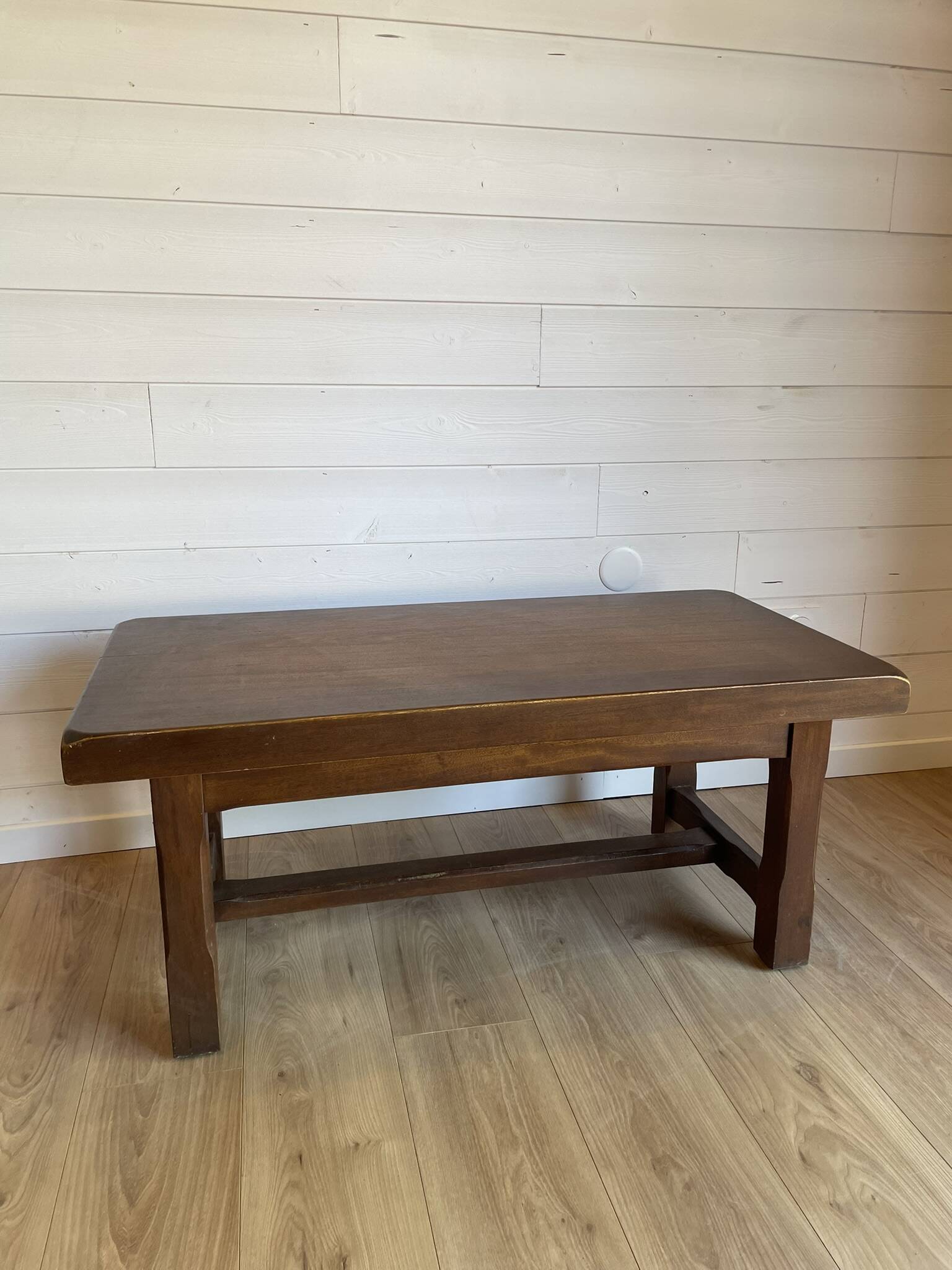 Grande table basse ancienne en bois massif - Esprit campagne chic