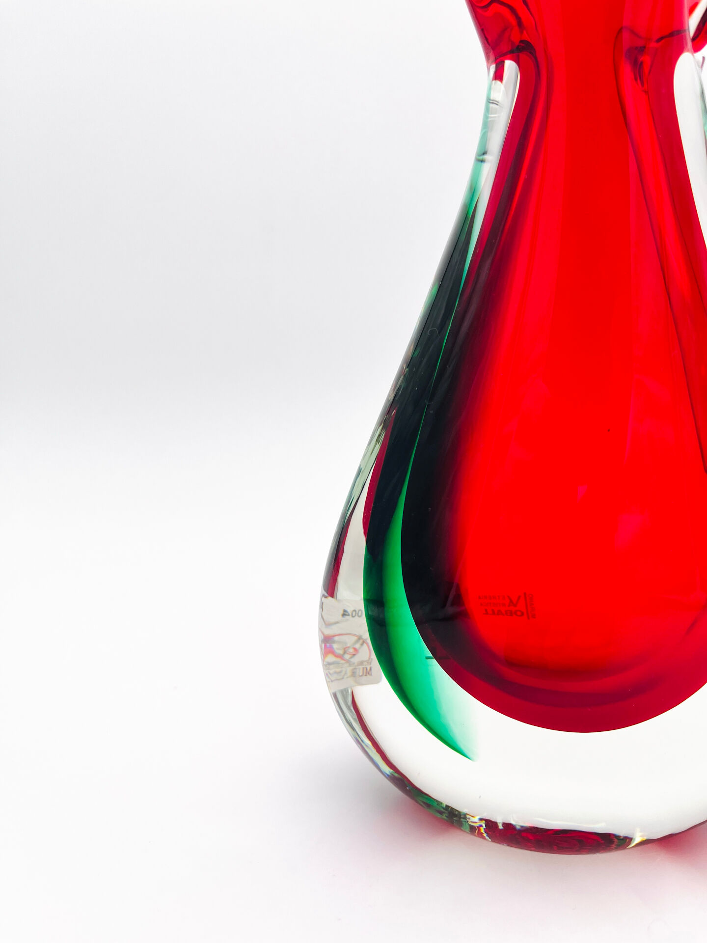 Vase sculpture murano michele onesto oball sommerso rouge vert 23.5cm