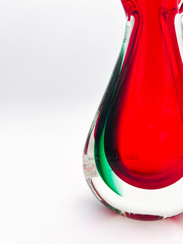 Vase sculpture murano michele onesto oball sommerso rouge vert 23.5cm