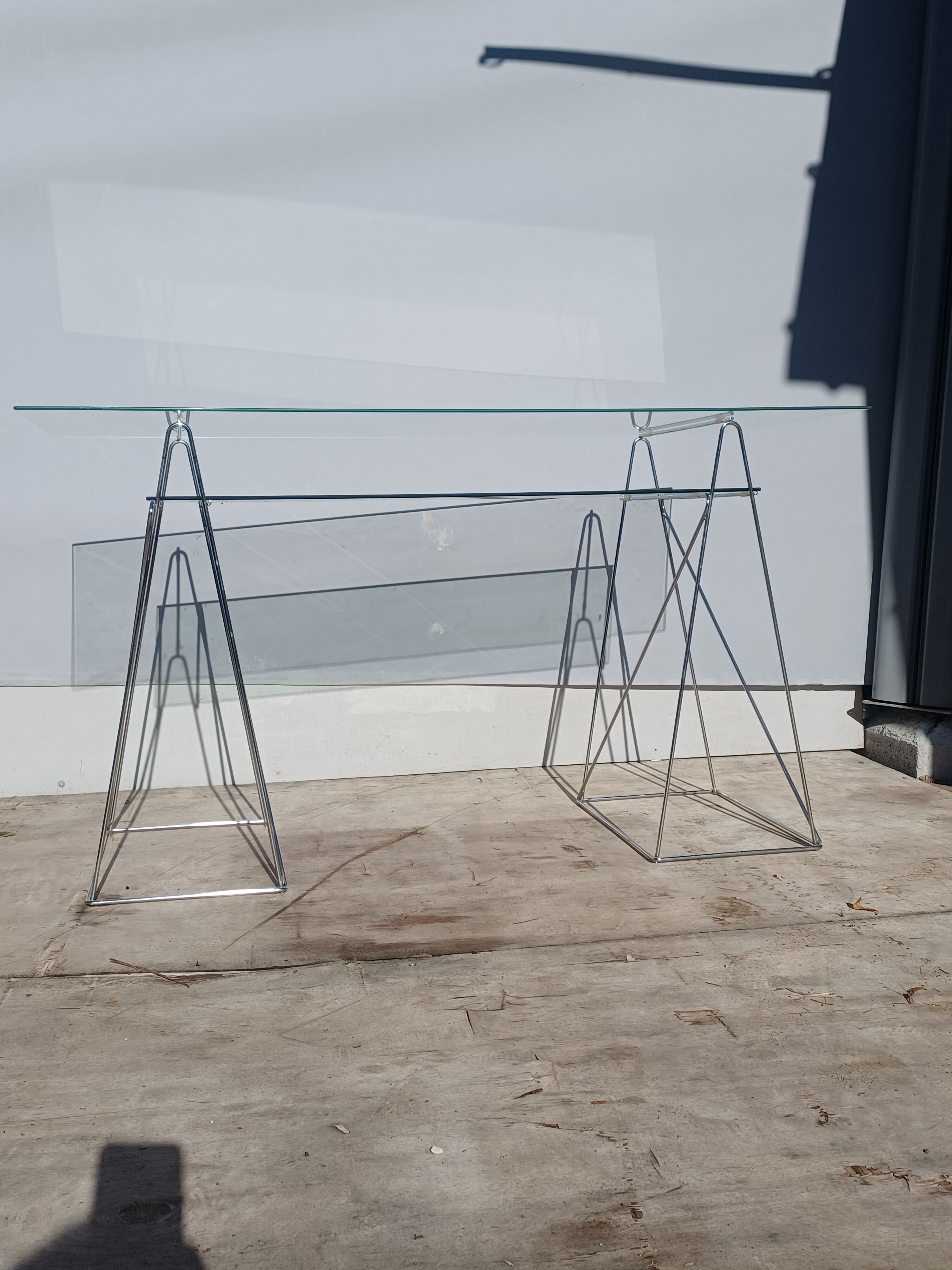 Vintage minimalist desk table steel and glass