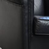 Black Cowhide Leather English-Style Club Chair
