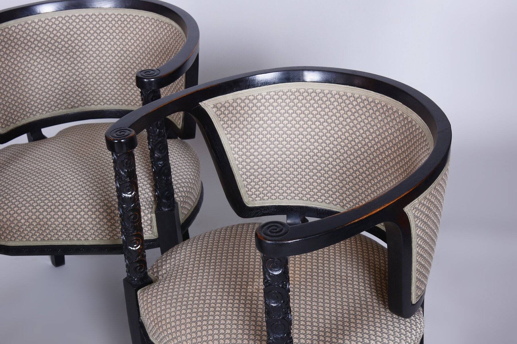 Art Nouveau Livingroom Set in Stained Oak & Upholstery from Wiener Werkstätte, Austria, 1910s, Set of 5