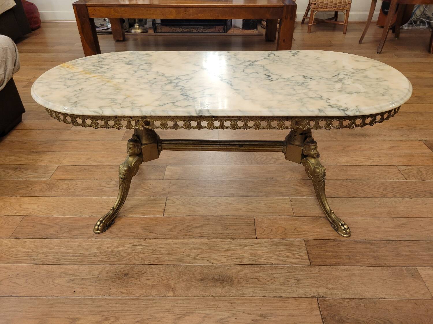 Coffee table in gilded bronze and marble