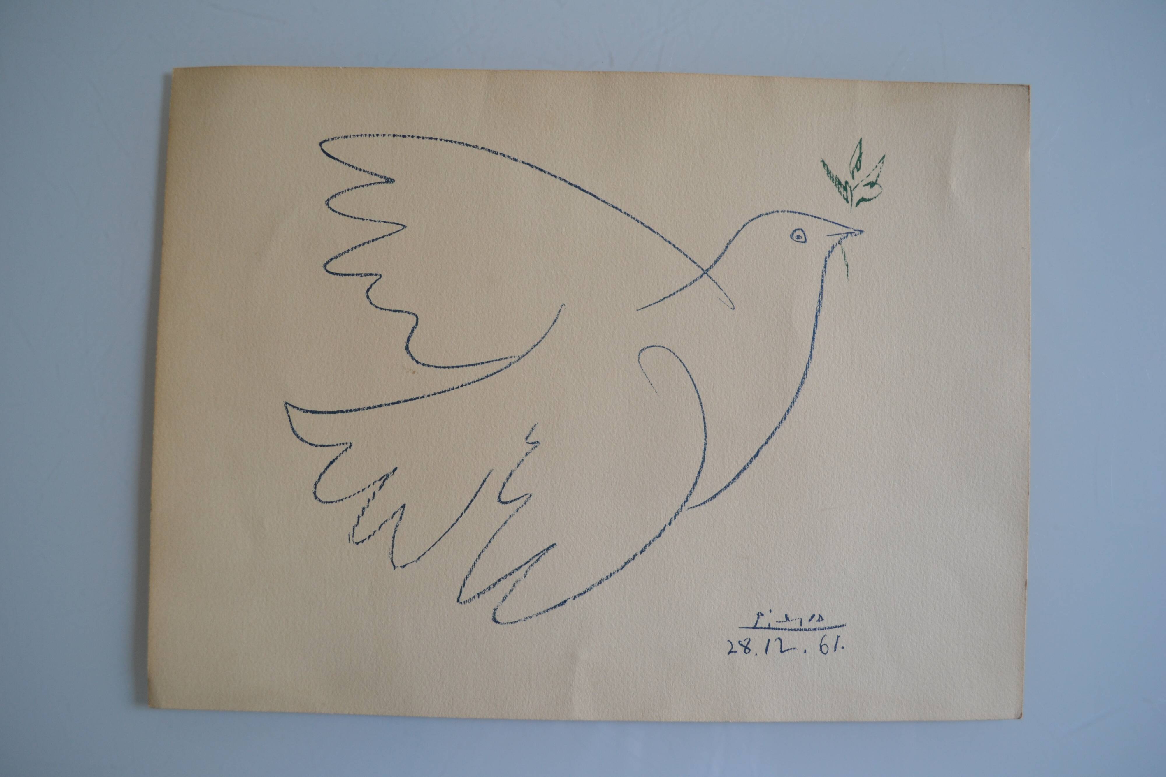 Picasso original lithograph 1959 The Blue Dove 38x28cm