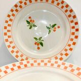 6 large plates in ecru ceramic pattern orchies- moulins des loups -retro-vintage-kitchen