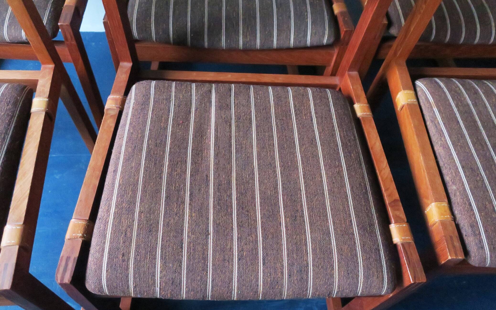 Lot de 6 chaises de salle à manger en teck avec sangles en cuir KS Mobler, Danemark années 1960