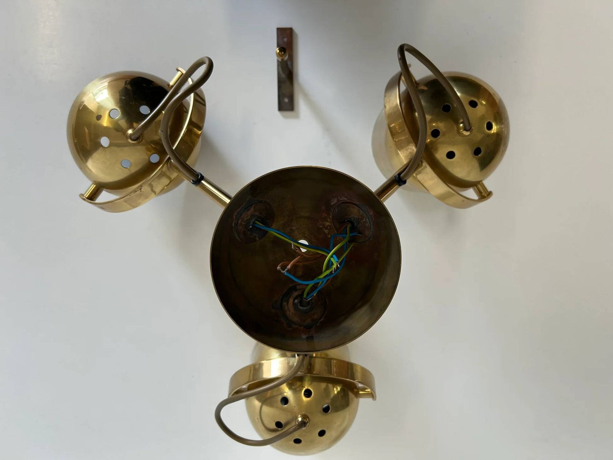 Brass ceiling light with 3 adjustable spotlights by Florian Schulz, Germany, 1970s
