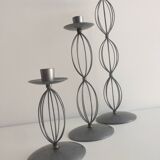 Trio of Candleholders Contemporary Candlesticks Design Metal Old Silver