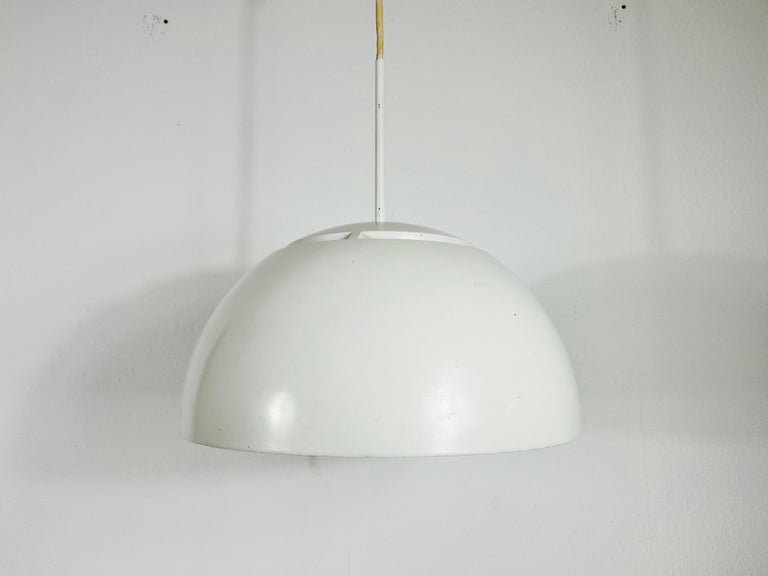 Suspension lamp in white metal and glass, 1970