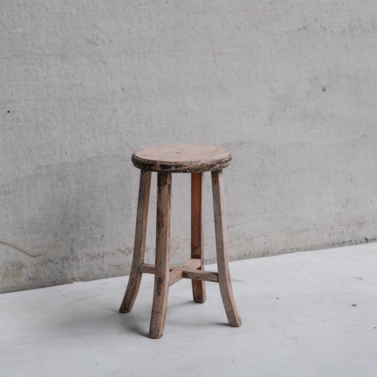 Primitive Mid-Century French Wooden Stool or Side Table