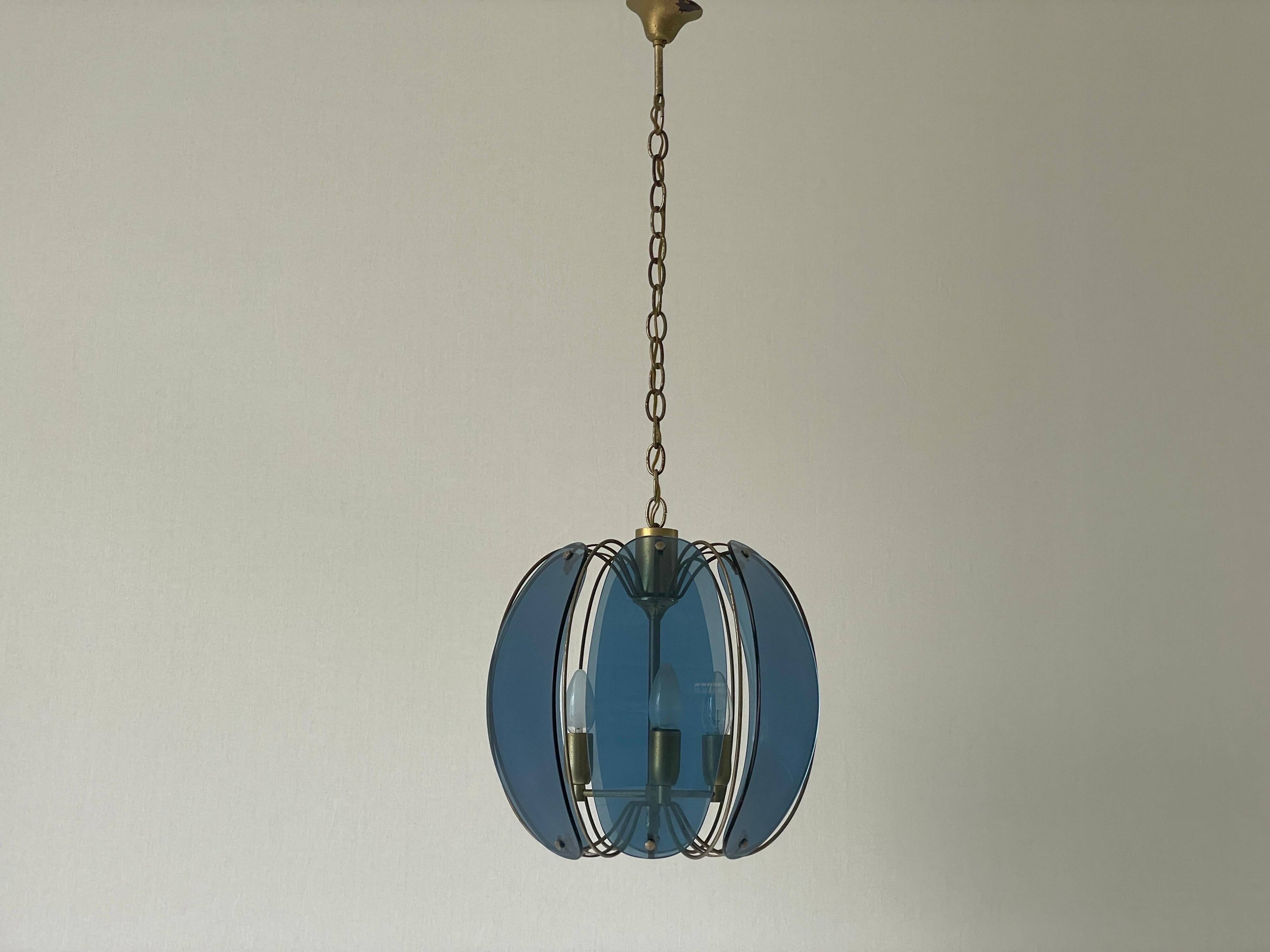 Blue glass ceiling light with exclusive Italian design by VECA, 1960s, Italy.