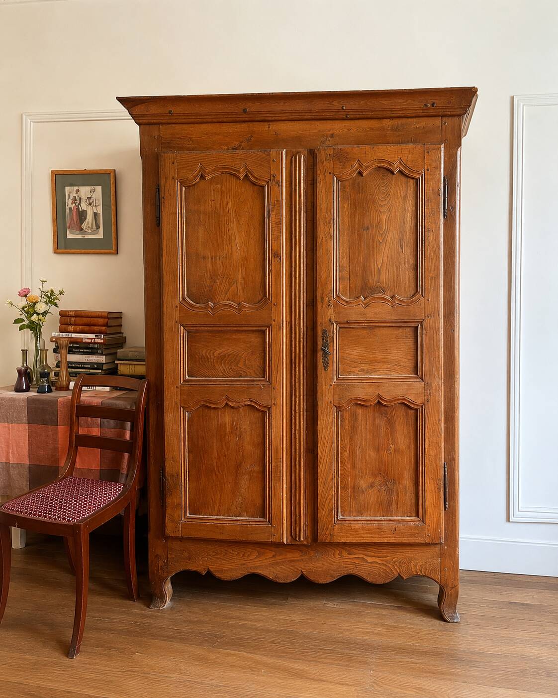 Rustic French antique wardrobe in solid wood – 19th century