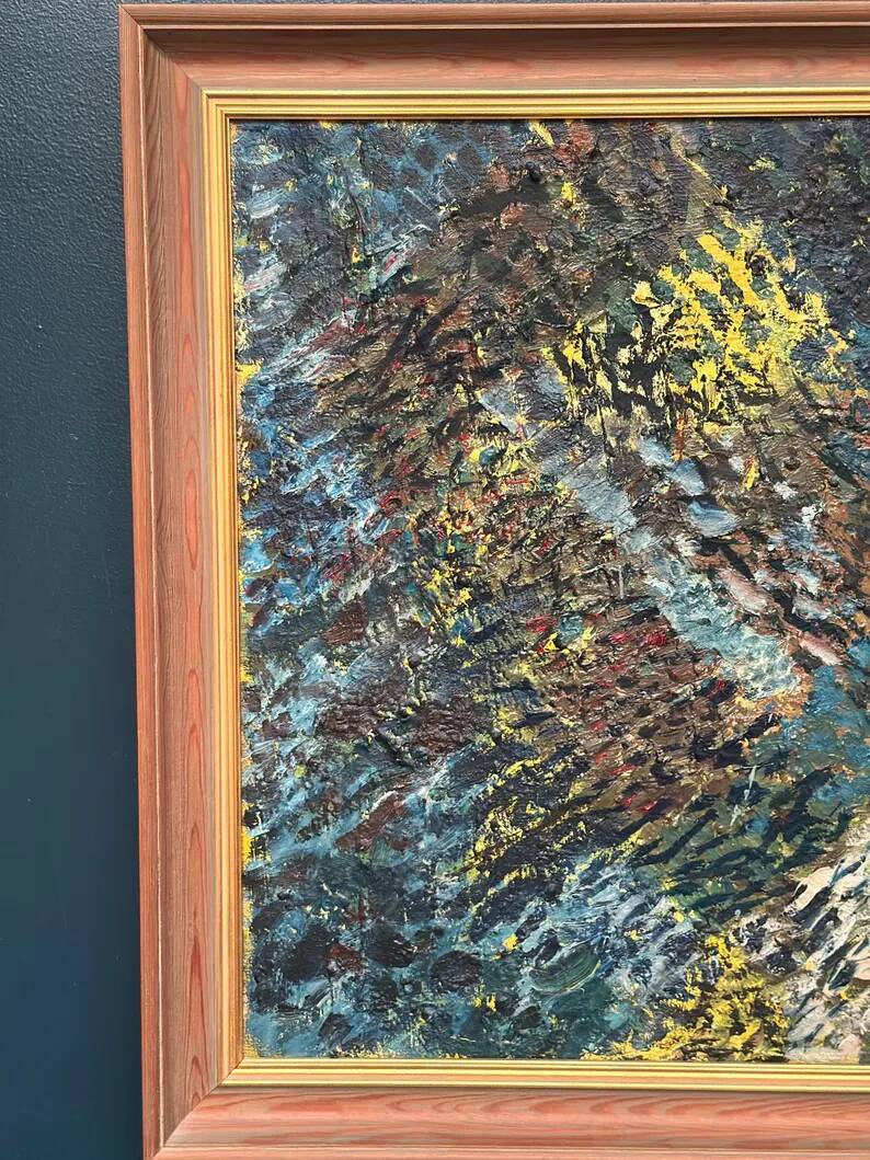 Grande huile sur toile suédoise originale – « Composition » par Valter Gibson