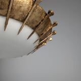 Sunburst lamp with forged nails and gold leaf and opaline, 1940s