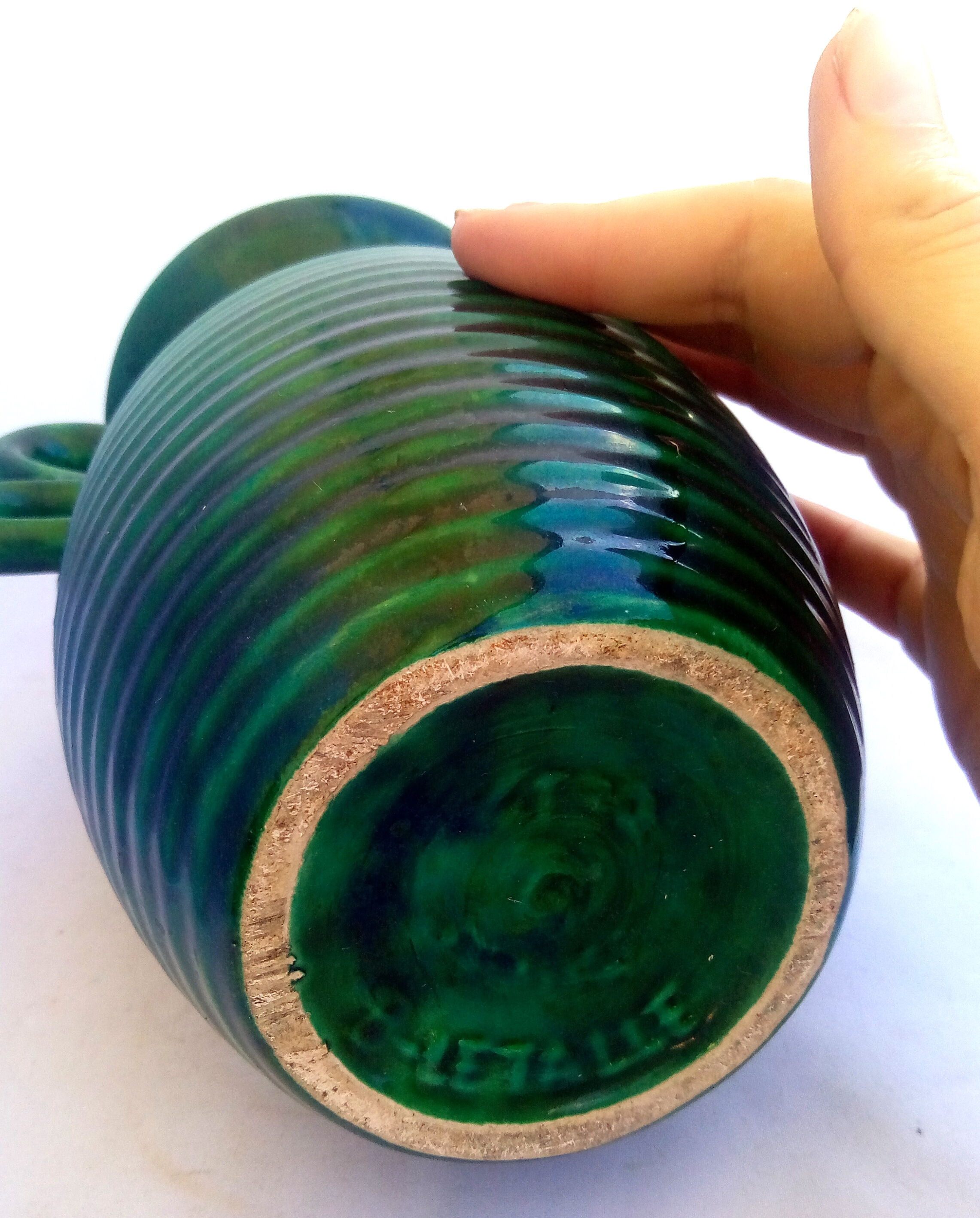 White Letalle green ceramic vase, Saint-Clément Lunéville