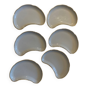 Lot de 6 assiettes en porcelaine blanche lune bordure dorées Apilco