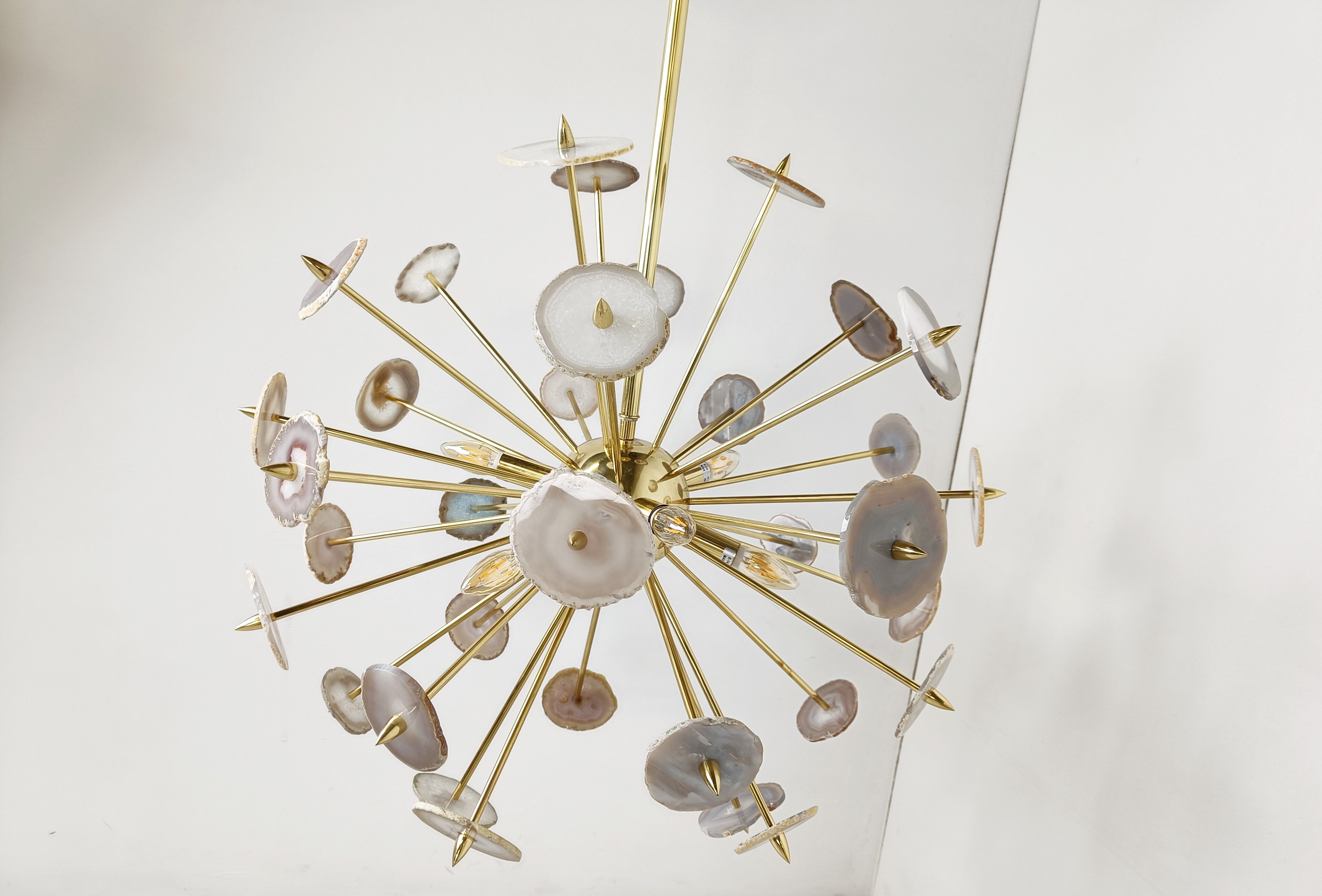 Brass and agate stone sputnik chandelier 1980s