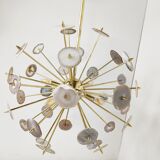 Brass and agate stone sputnik chandelier 1980s