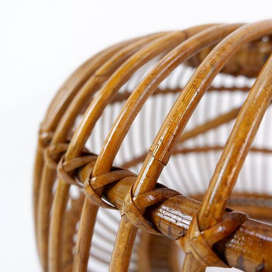 Mid-Century Modern Vintage Rattan Pouf in the Style of Albini 1960s